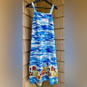 Spighe Di Lino Shimmering Water and Italian Coastal Scene Dress, NWOT SIZE L